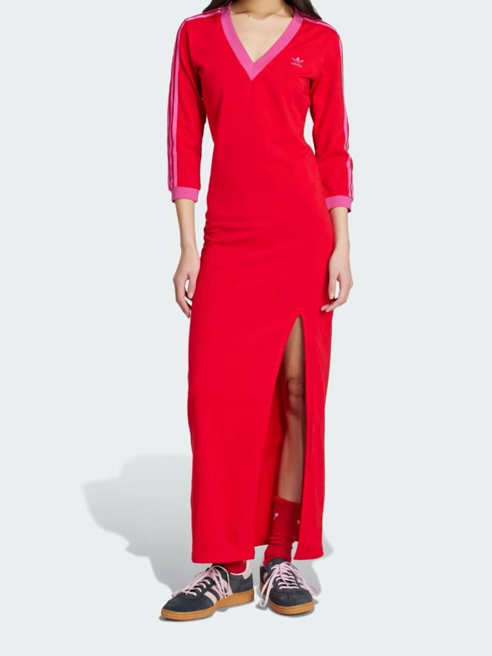 Adidas Women's Scarlet Fuchsia Adicolor Classics 3-Stripes Maxi Dress JW3668